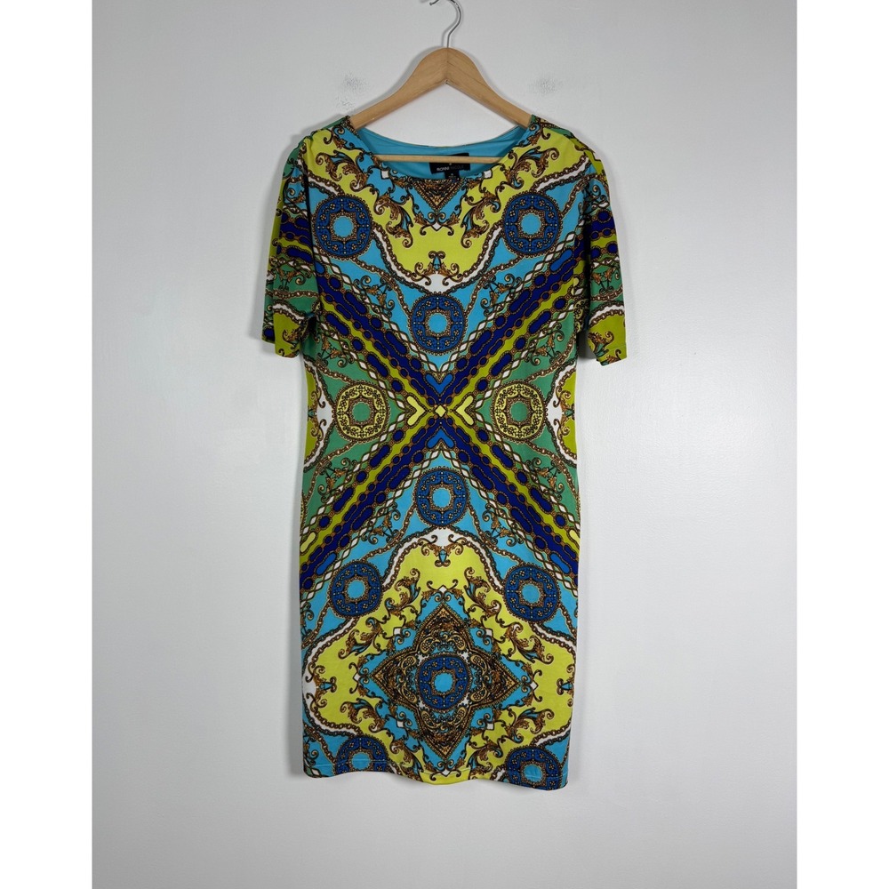 Baroque Ronni Nicole Size 6 Sheath Dress Blue Green Gold Chain‎ Print Short